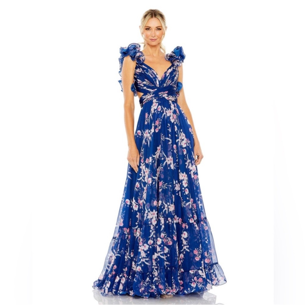 MAC DUGGAL 68520 
Indy A-Line Ruffled Back-Lace Chiffon Gown sz 2 - Picture 3 of 5